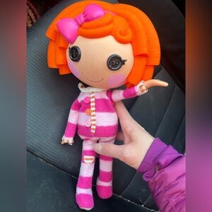 Striped Pink and Orange Doll with Button Eyes